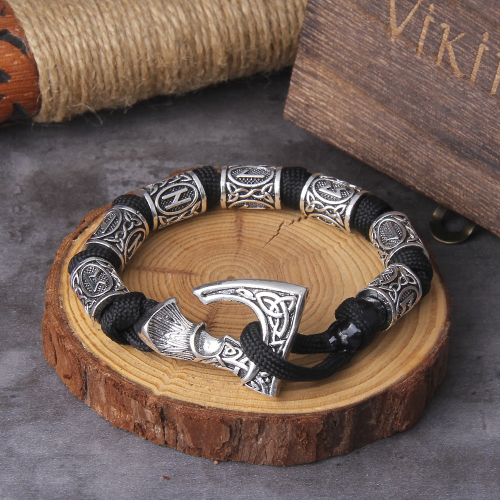 RUNIC VIKING AXE WRAPPED BRACELET- STAINLESS STEEL