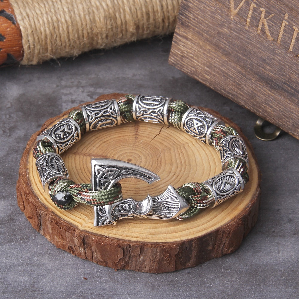 RUNIC VIKING AXE WRAPPED BRACELET- STAINLESS STEEL