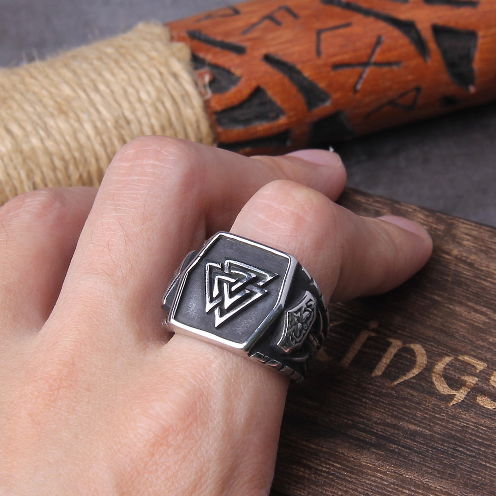 VALKNUT OF AWE RING - STAINLESS STEEL