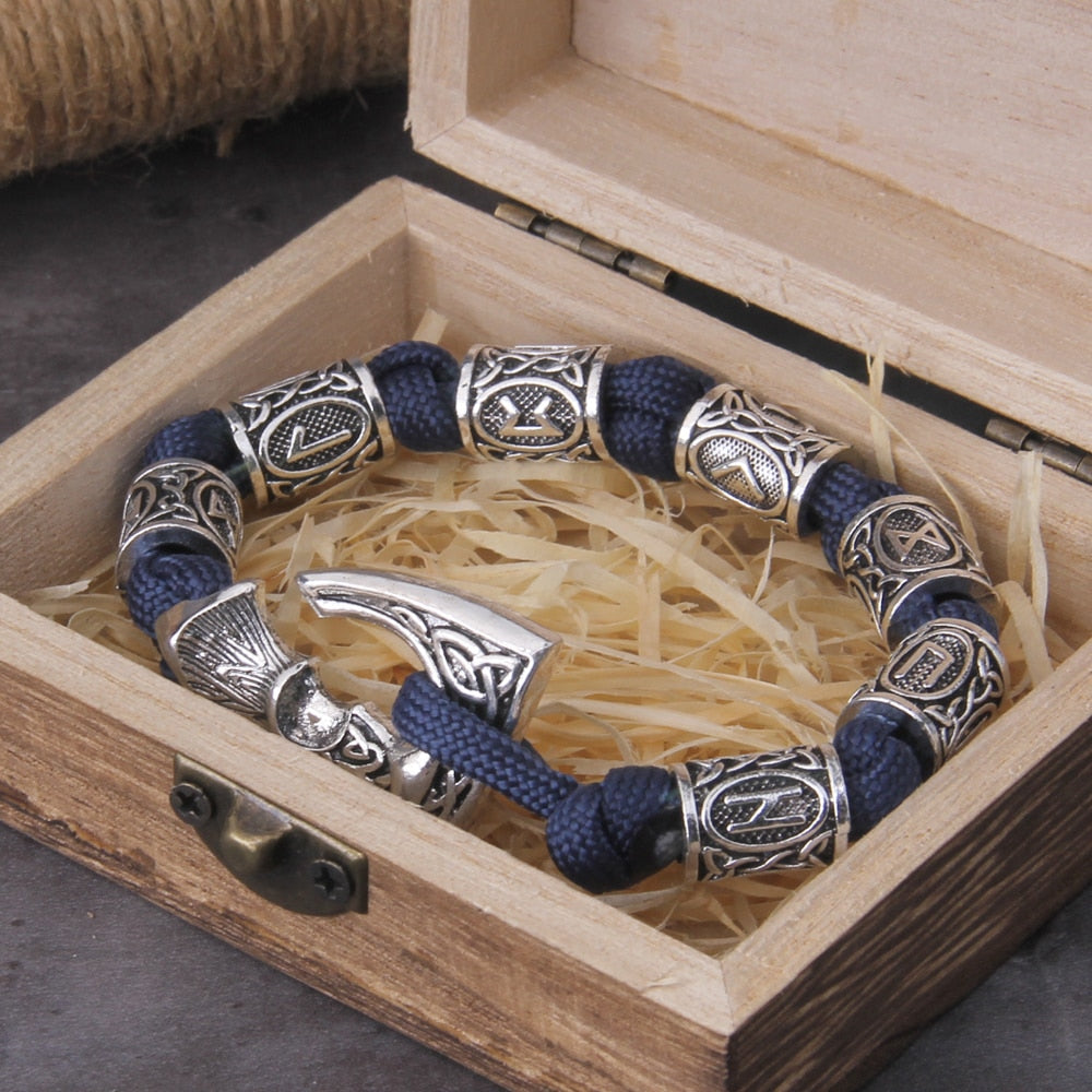 RUNIC VIKING AXE WRAPPED BRACELET- STAINLESS STEEL