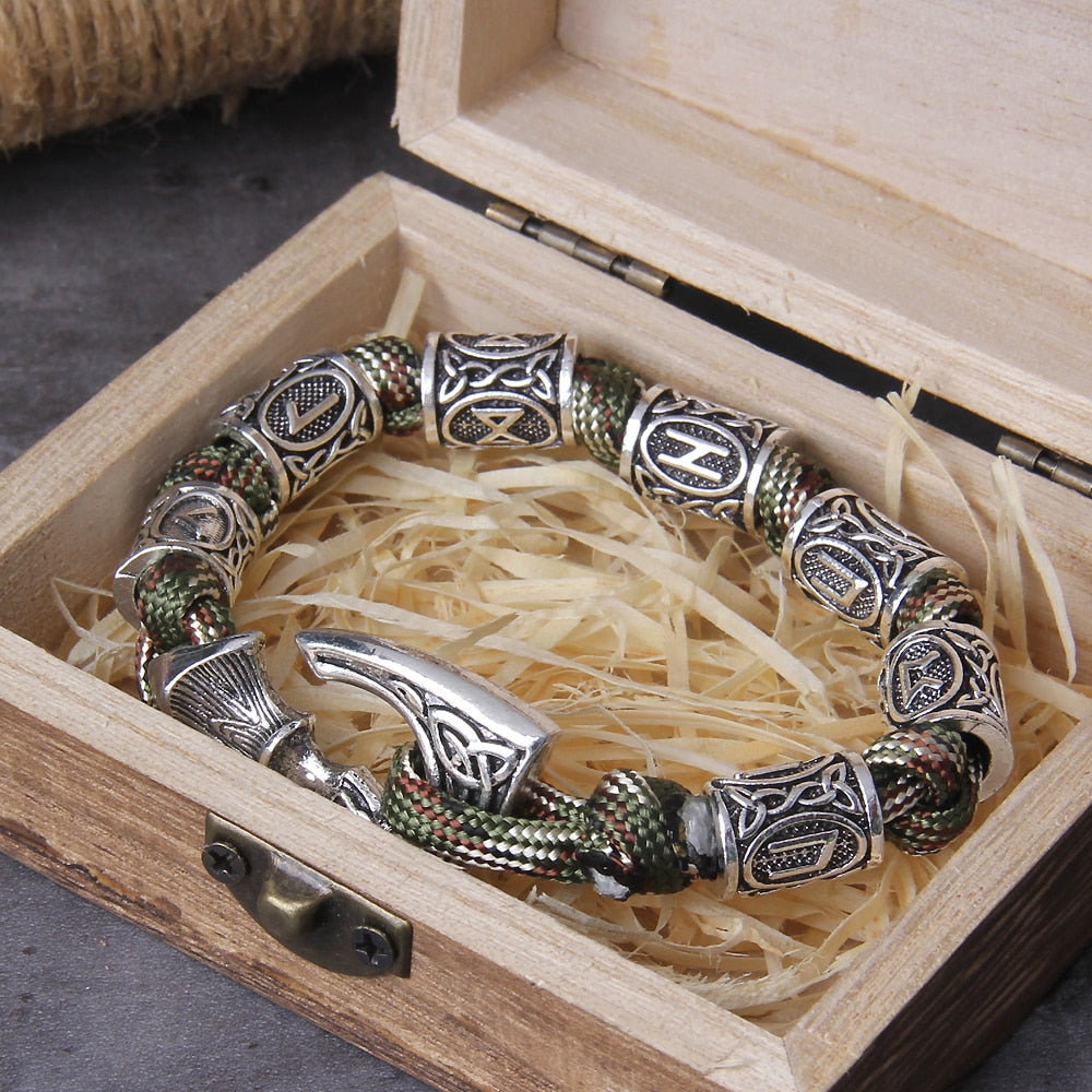 RUNIC VIKING AXE WRAPPED BRACELET- STAINLESS STEEL