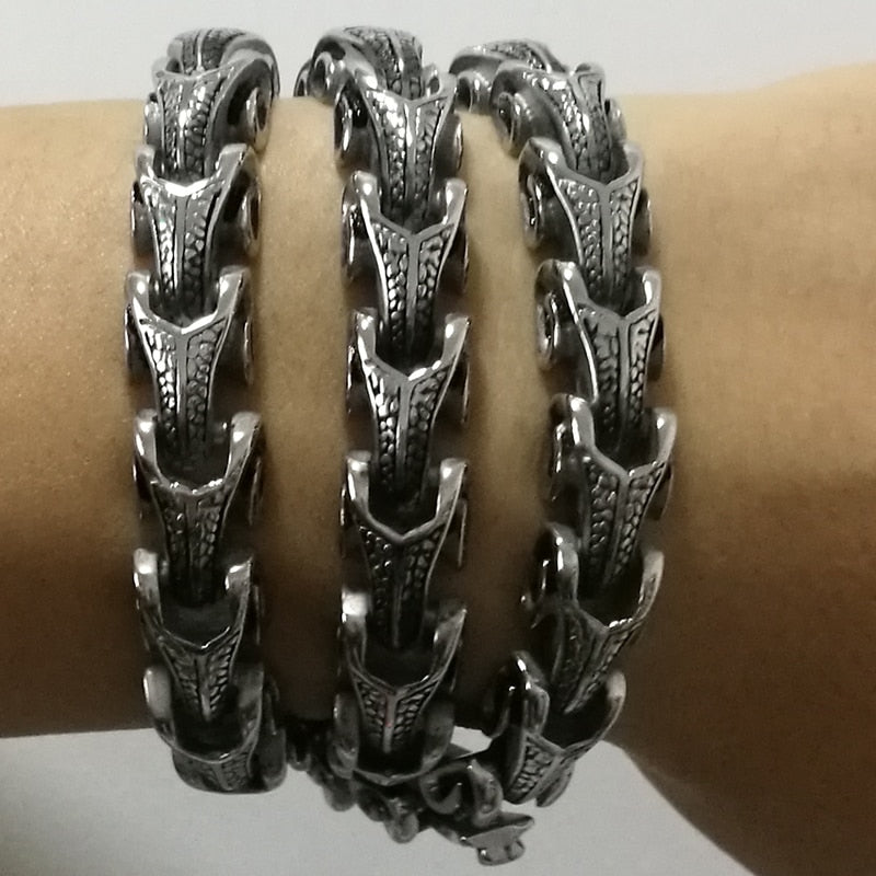 LONG VIKING JORMUNGANDR SCALE LINK- STAINLESS STEEL - Forged in Valhalla