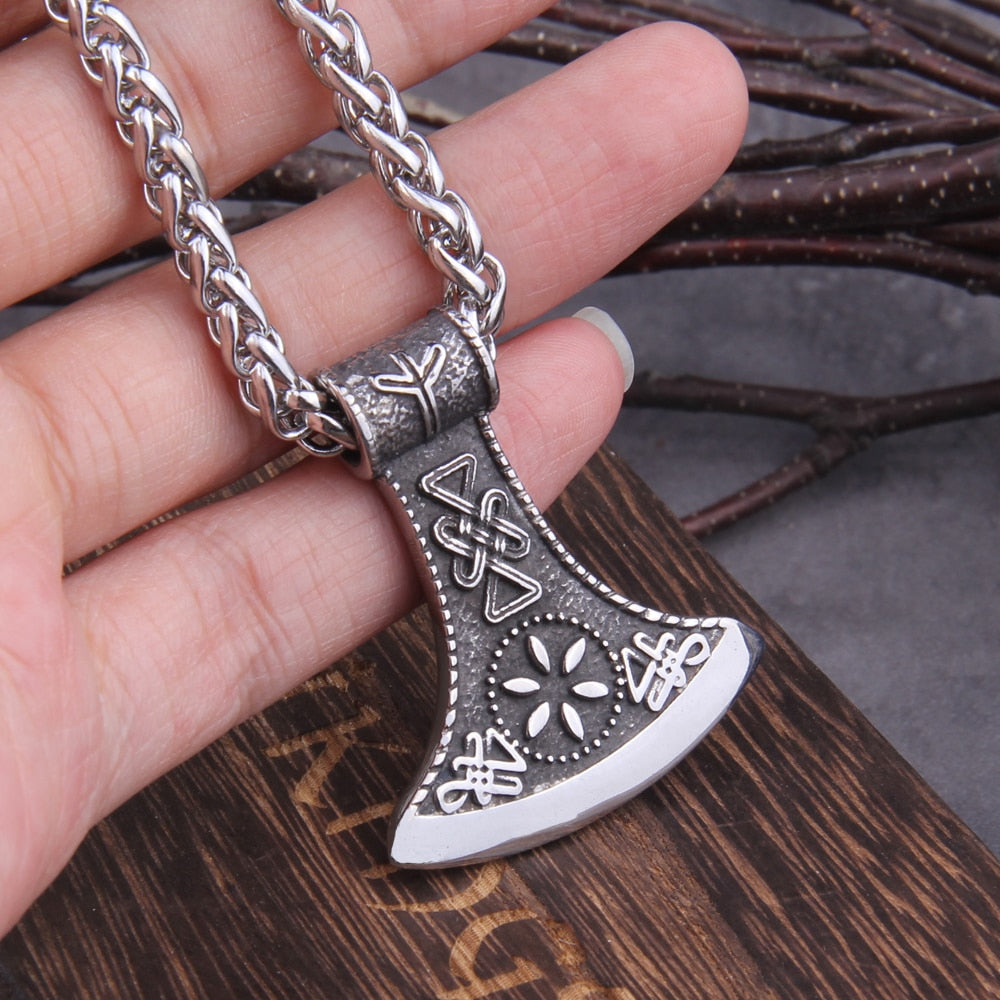 RUNIC VIKING AXE WITH VEGVISIR- STAINLESS STEEL - Forged in Valhalla