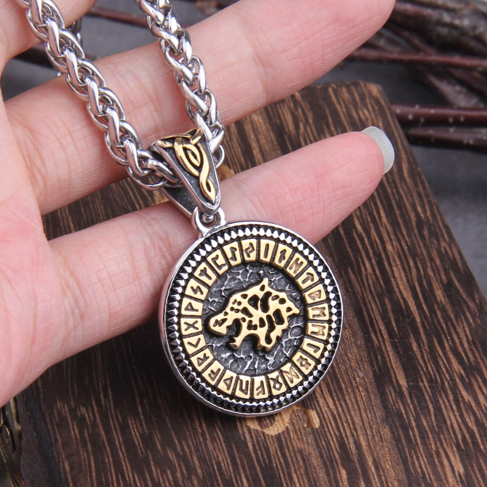 24 RUNES/ FENRIR CELTIC KNOT PENDANT- STAINLESS STEEL - Forged in Valhalla