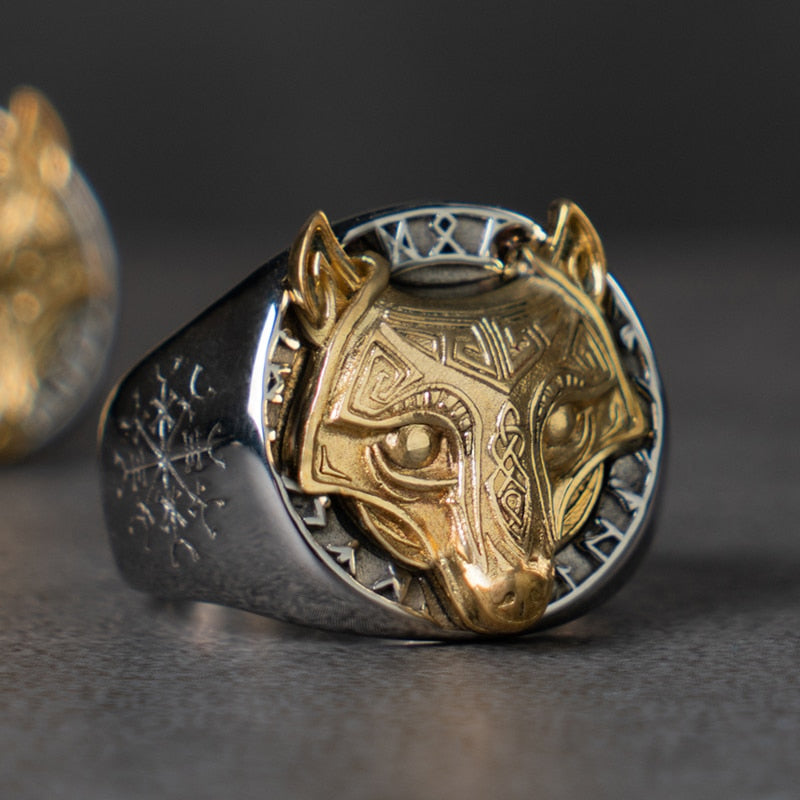 RUNIC FENRIR WOLF RING - STAINLESS STEEL - Forged in Valhalla