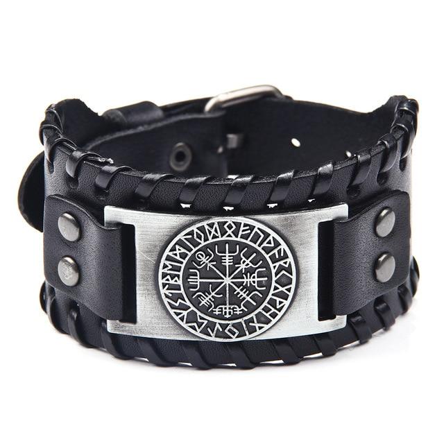 VEGVISIR RUNE LEATHER WRAP BRACELET - Forged in Valhalla