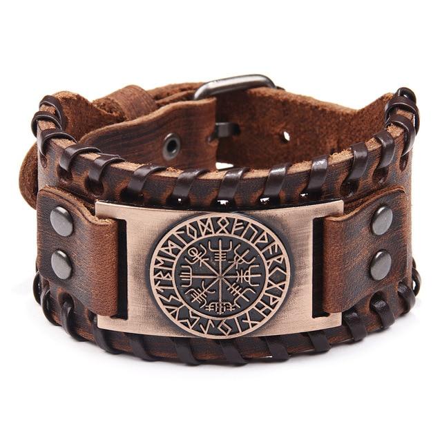 VEGVISIR RUNE LEATHER WRAP BRACELET - Forged in Valhalla