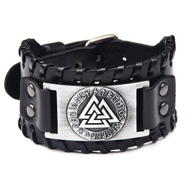 RUNIC VALKNUT LEATHER WRAP BRACELET - Forged in Valhalla