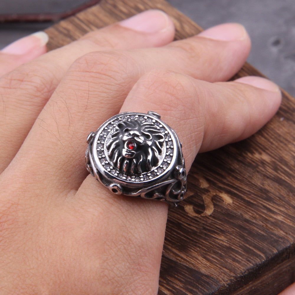 RED JEWELED LION WARLORD- STAINLESS STEEL - Forged in Valhalla