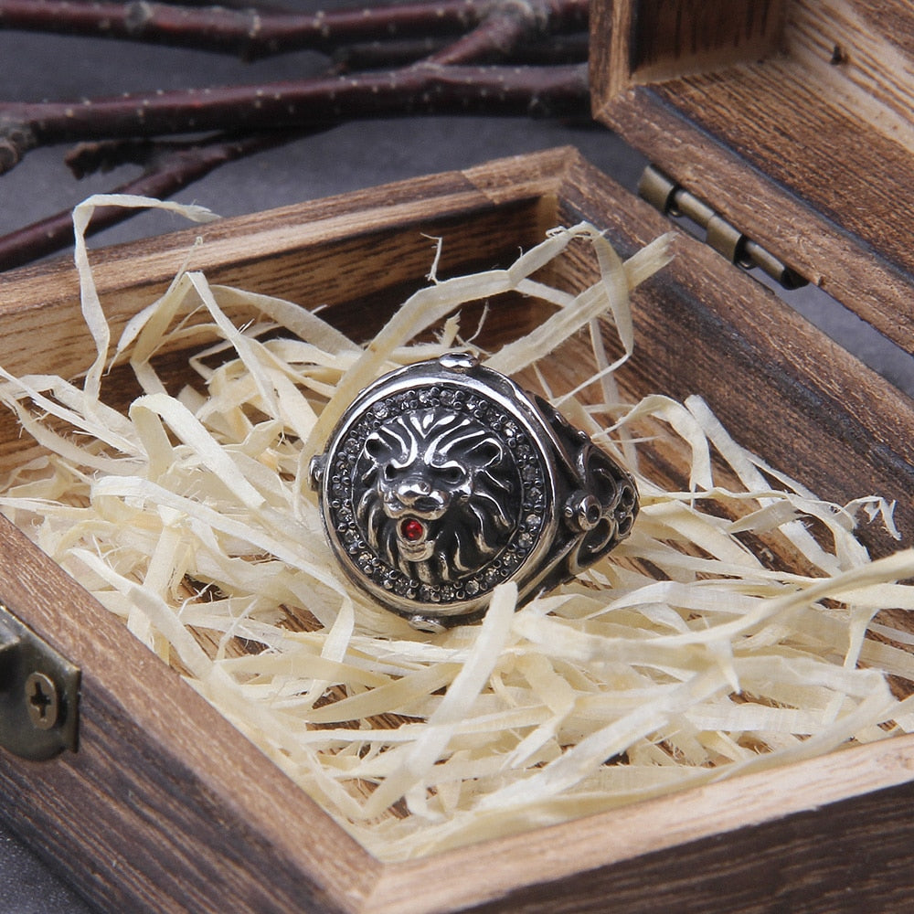RED JEWELED LION WARLORD- STAINLESS STEEL - Forged in Valhalla