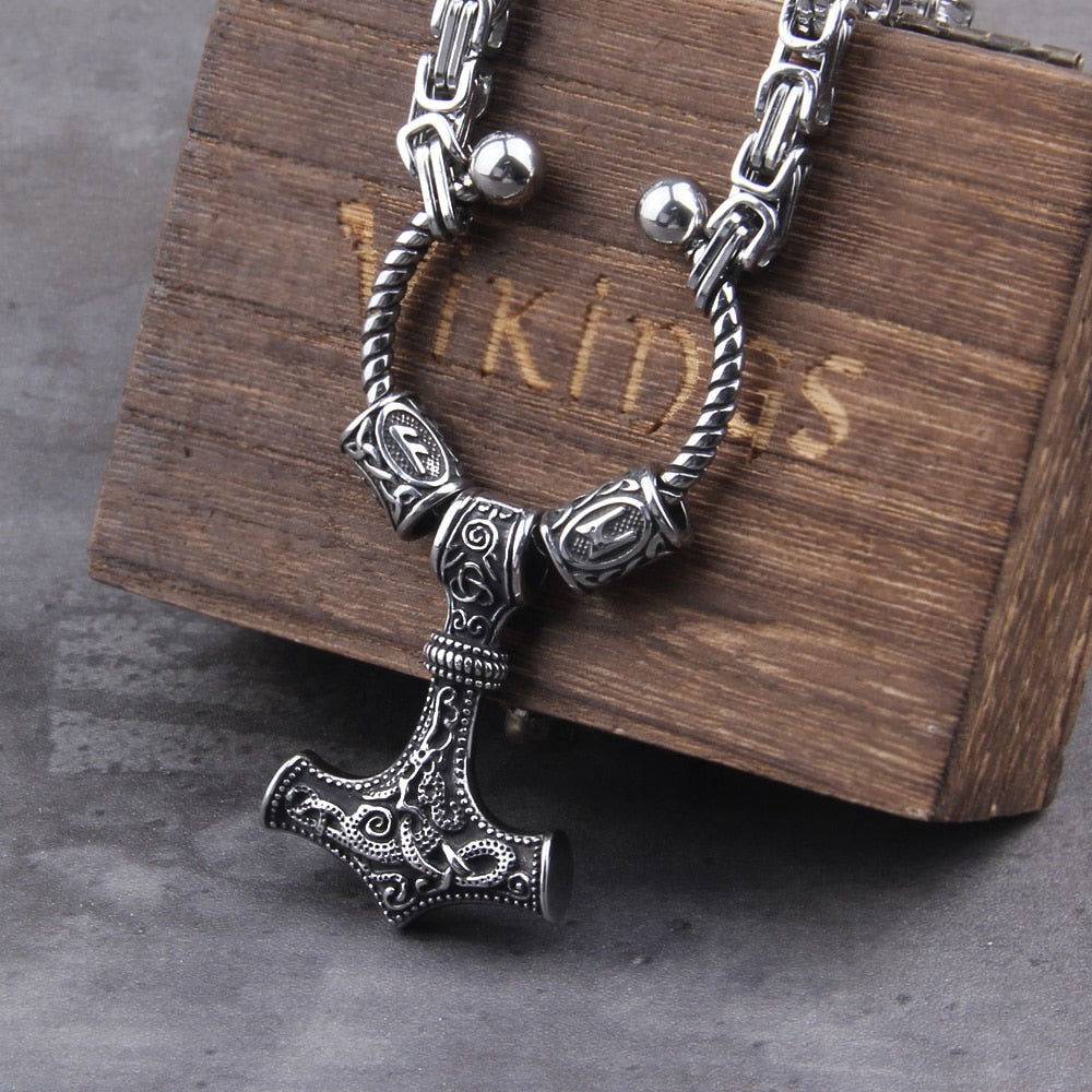 HEAVY CHAIN KINGS WEAPON MJOLNIR PEDANT- STAINLESS STEEL - Forged in Valhalla