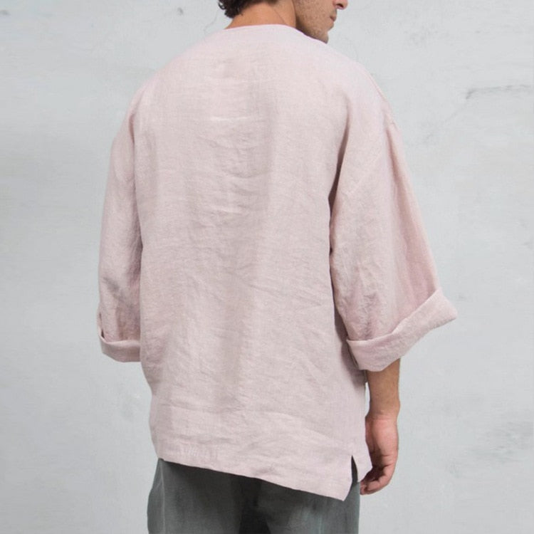 OVERSIZED COTTON LINEN V-NECK TOPS - Forged in Valhalla