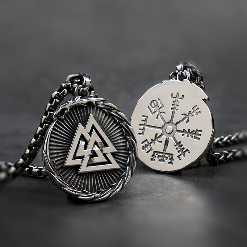 VALKNUT/ VEGVISIR SERPENT PENDANT- STAINLESS STEEL - Forged in Valhalla