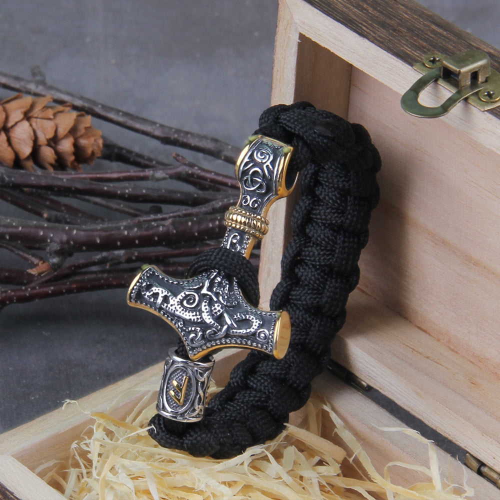 THOR'S HAMMER CELTIC CLOTH BRACELET - STAINLESS STEEL