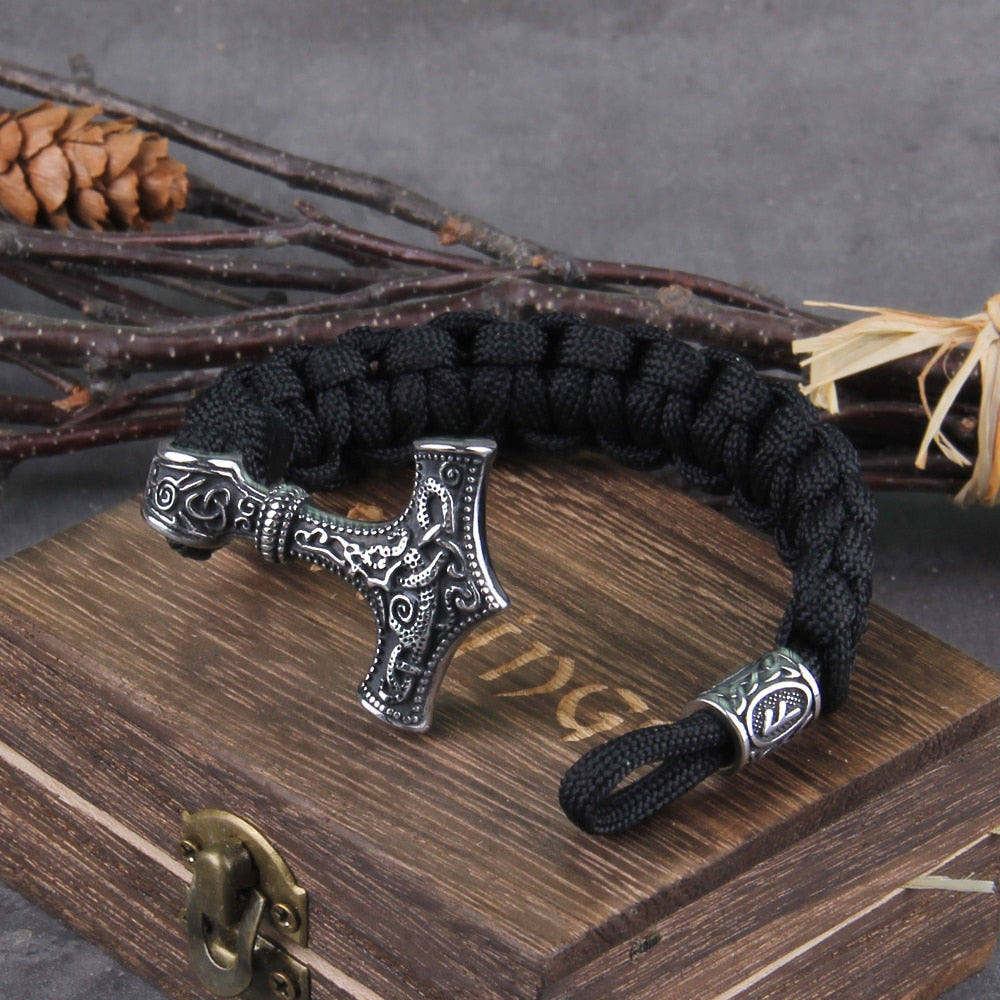 THOR'S HAMMER CELTIC CLOTH BRACELET - STAINLESS STEEL