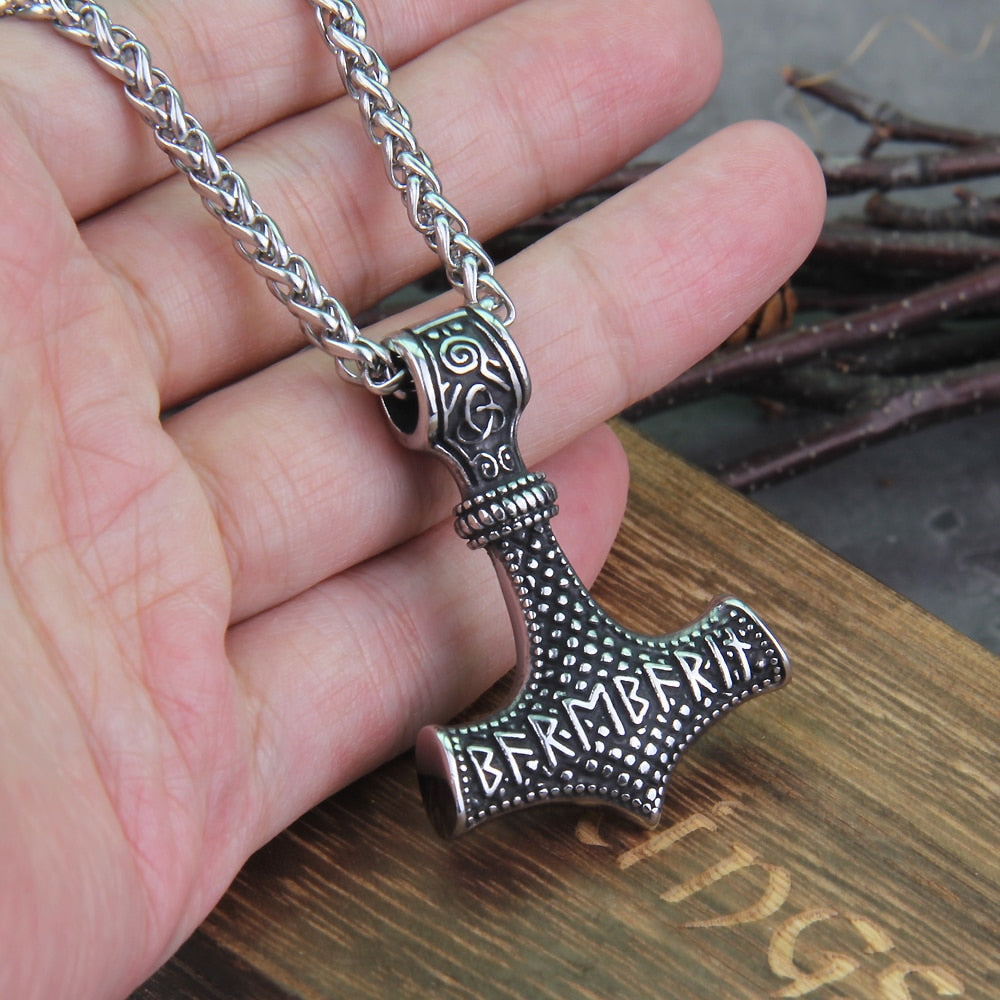 BEADED THORS HAMMER - STAINLESS STEEL
