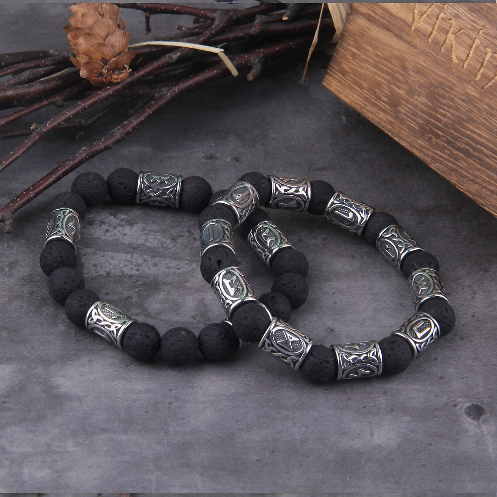 RUNIC LAVA BEADS- STAINLESS STEEL