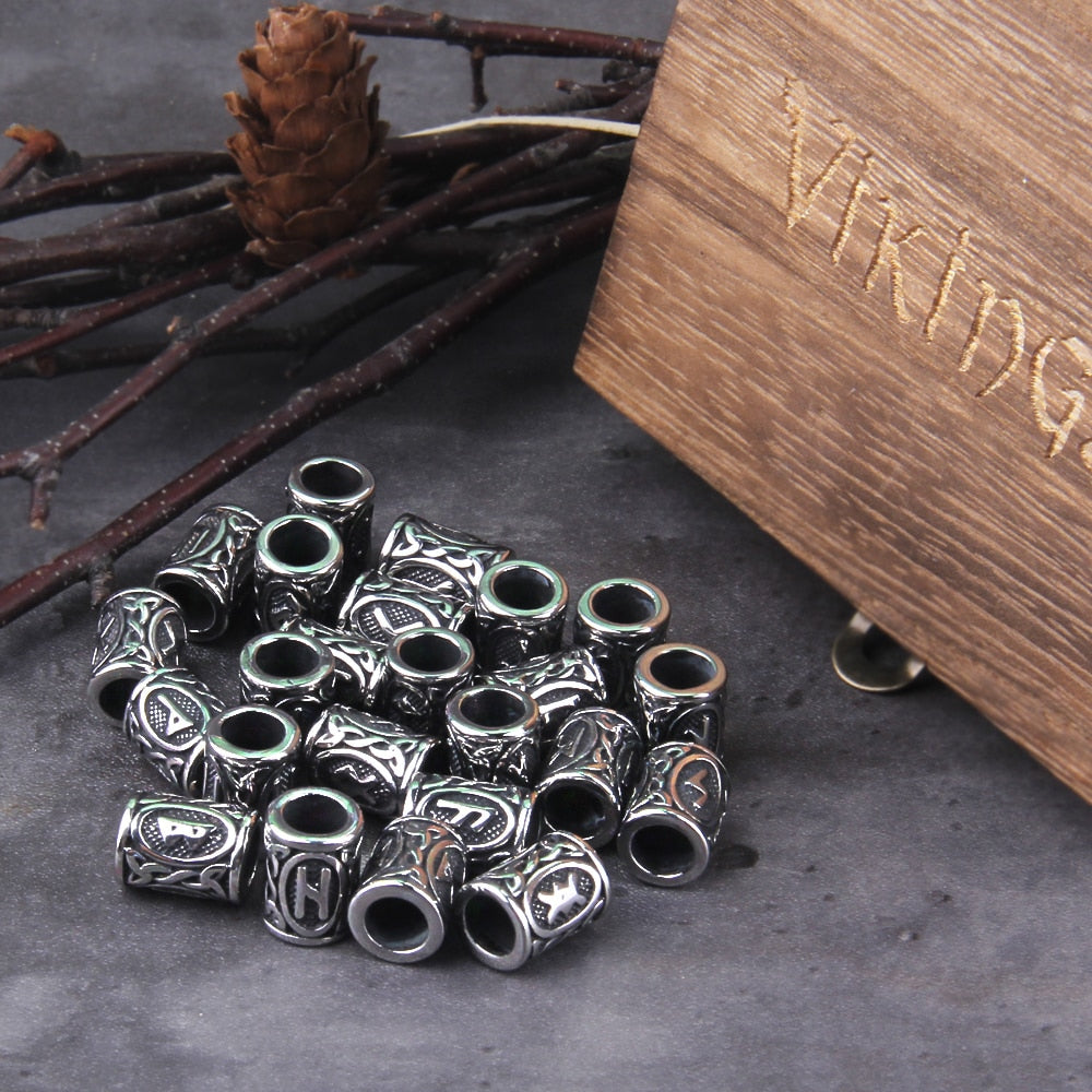 24PCS VIKING RUNIC BEADS- STAINLESS STEEL