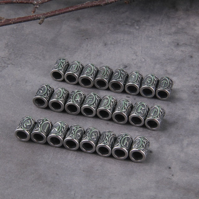 24PCS VIKING RUNIC BEADS- STAINLESS STEEL