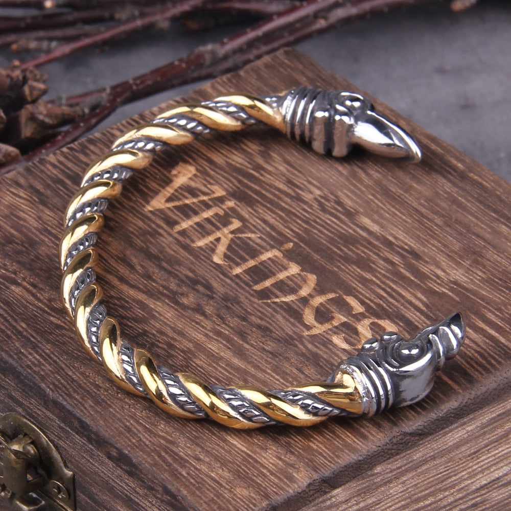 RAVEN HEAD TORC BRACELET - STAINLESS STEEL