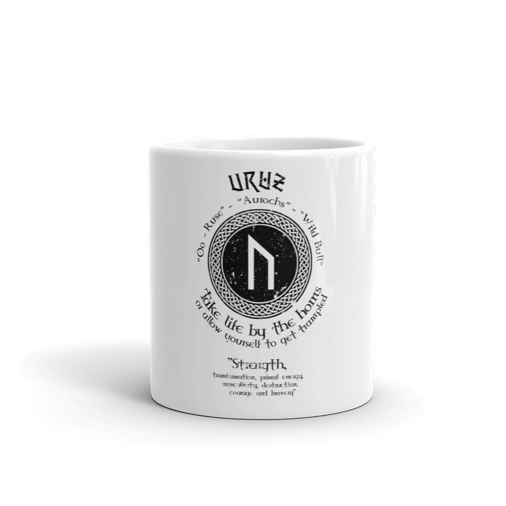 WHITE GLOSSY MUG VIKING STRENGTH RUNE- GRAB LIFE BY THE HORNS