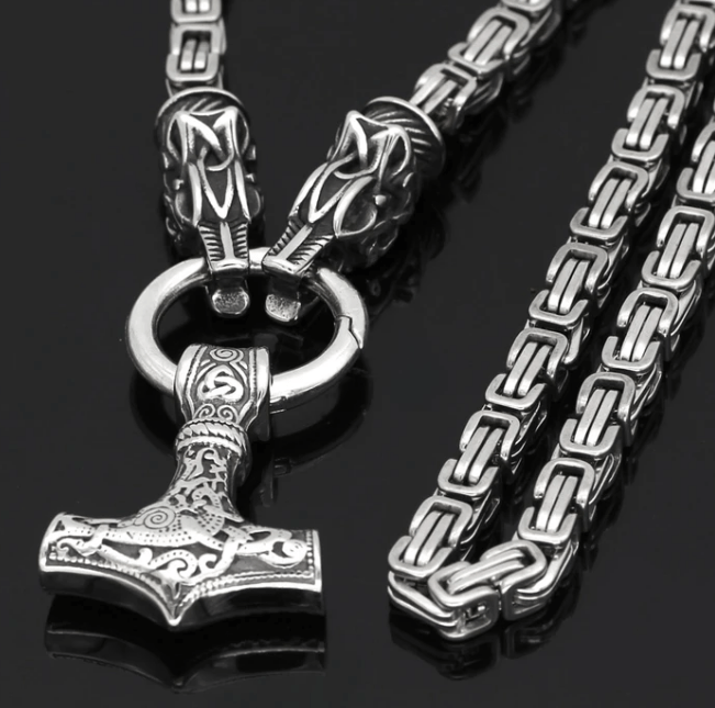 FENRIR'S BITE RING HEAVY CHAIN WITH MJÖLNIR - STAINLESS STEEL - Forged in Valhalla