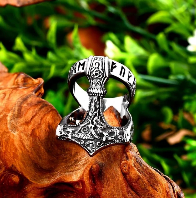 THOR'S HAMMER RUNED RING - STAINLESS STEEL - Forged in Valhalla