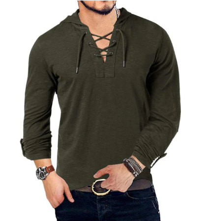 VIKING STYLED LONG SLEEVE COTTON HOODED TEE