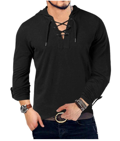 VIKING STYLED LONG SLEEVE COTTON HOODED TEE