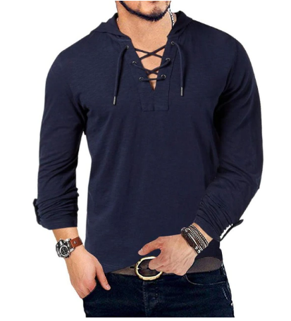 VIKING STYLED LONG SLEEVE COTTON HOODED TEE
