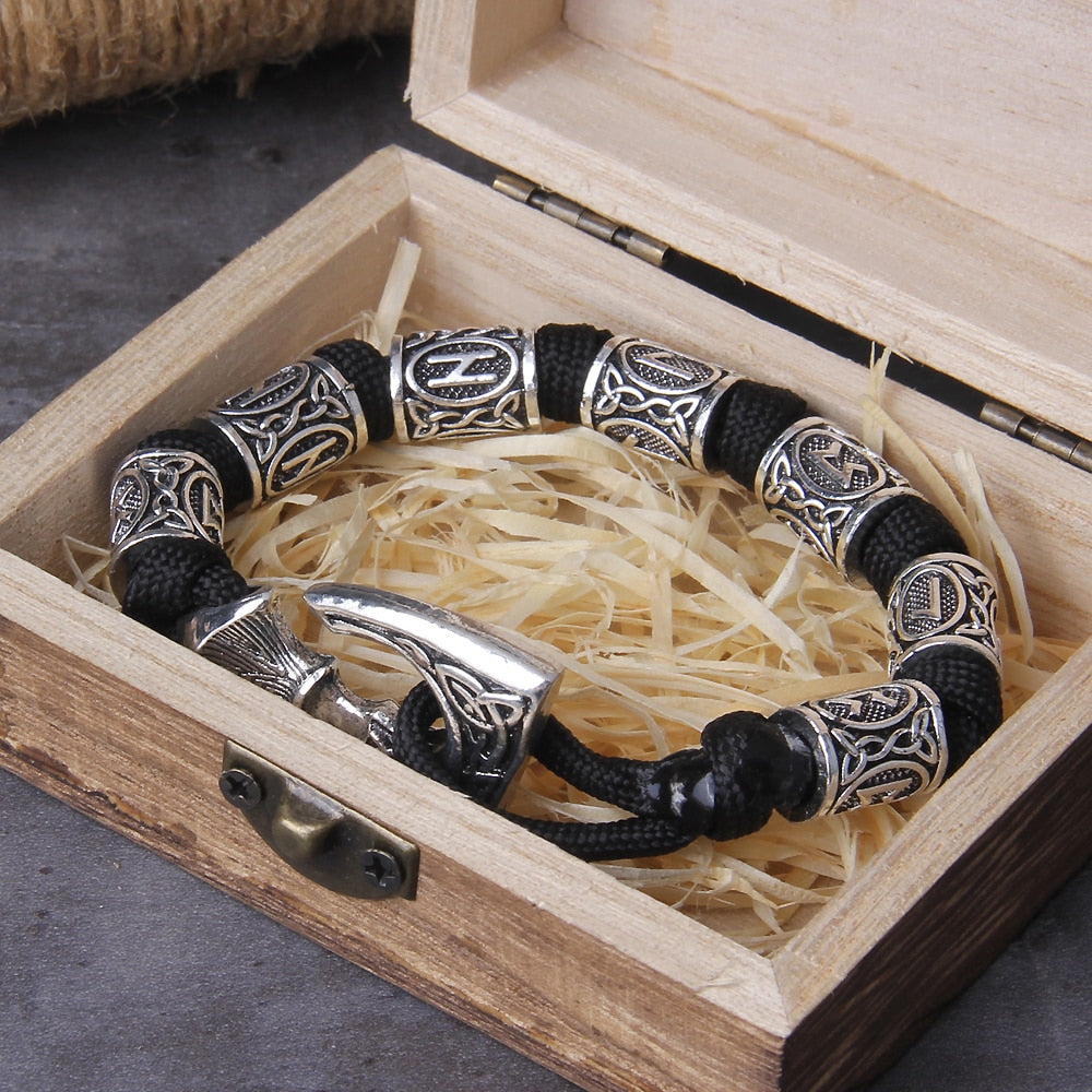 RUNIC VIKING AXE WRAPPED BRACELET- STAINLESS STEEL