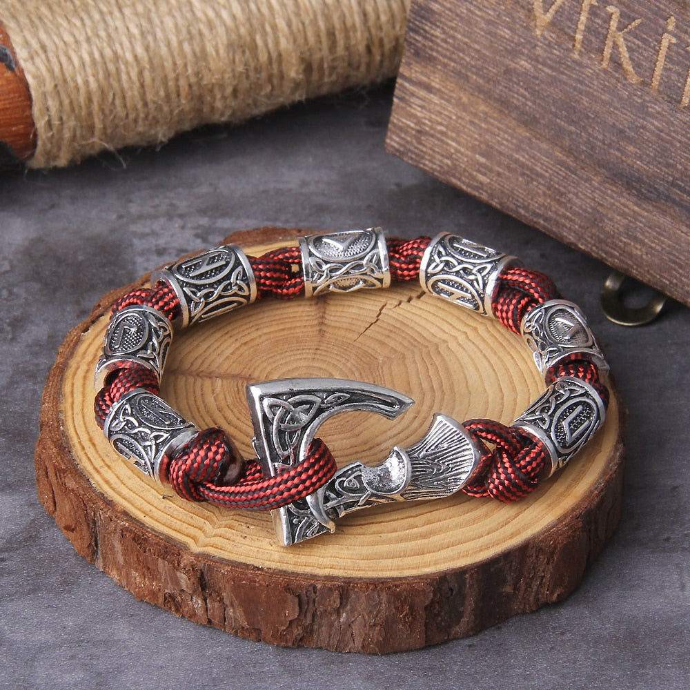 RUNIC VIKING AXE WRAPPED BRACELET- STAINLESS STEEL