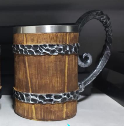 VIKING WOOD MUG WITH BOTTLE OPENER - INSULATED METAL