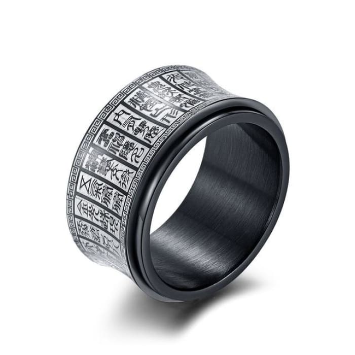 Protection Scriptures Amulet Rotating Spinner Ring in Curved Carved Black or Gold - Forged in Valhalla