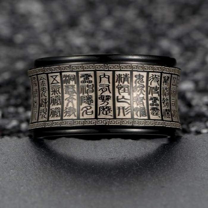 Protection Scriptures Amulet Rotating Spinner Ring in Curved Carved Black or Gold - Forged in Valhalla