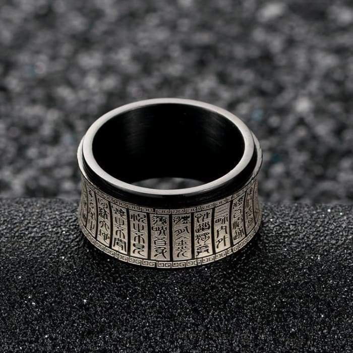 Protection Scriptures Amulet Rotating Spinner Ring in Curved Carved Black or Gold - Forged in Valhalla