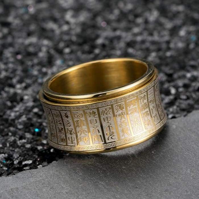 Protection Scriptures Amulet Rotating Spinner Ring in Curved Carved Black or Gold - Forged in Valhalla