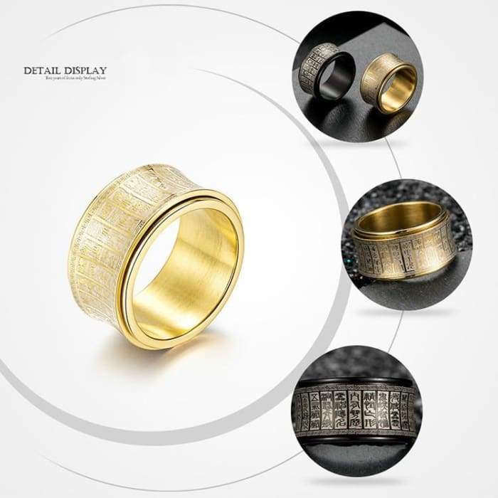 Protection Scriptures Amulet Rotating Spinner Ring in Curved Carved Black or Gold - Forged in Valhalla