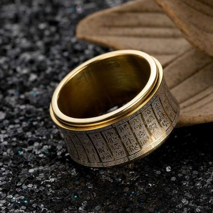 Protection Scriptures Amulet Rotating Spinner Ring in Curved Carved Black or Gold - Forged in Valhalla