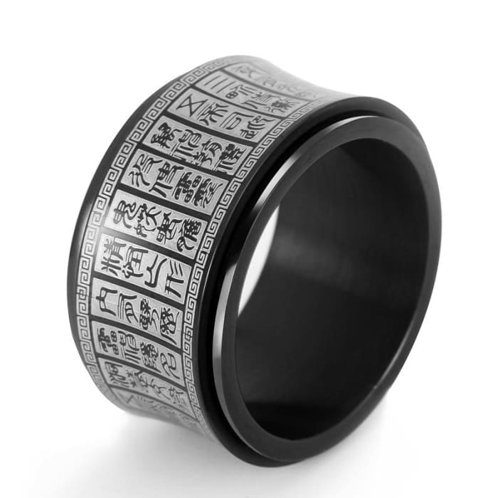 Protection Scriptures Amulet Rotating Spinner Ring in Curved Carved Black or Gold - Forged in Valhalla