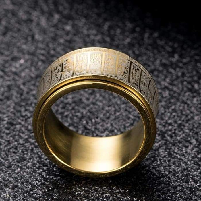Protection Scriptures Amulet Rotating Spinner Ring in Curved Carved Black or Gold - Forged in Valhalla