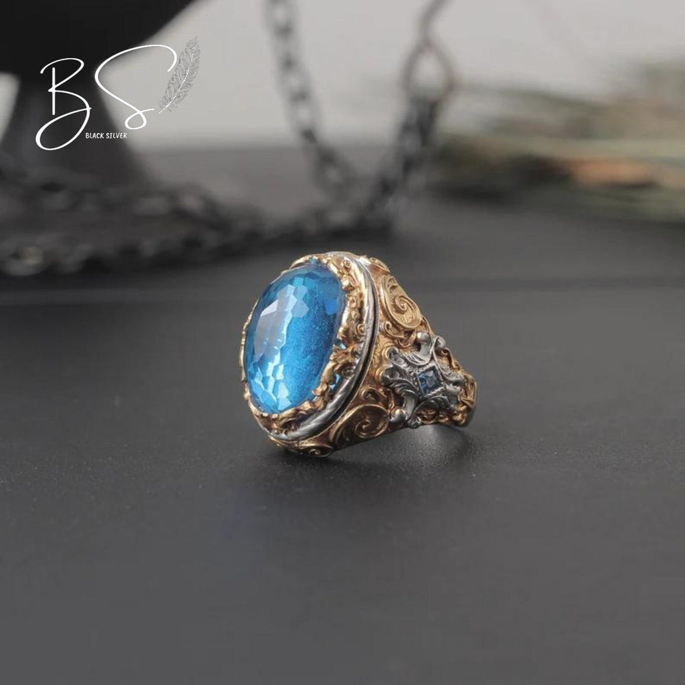 AZURE TOPAZ BAND -STERLING SILVER