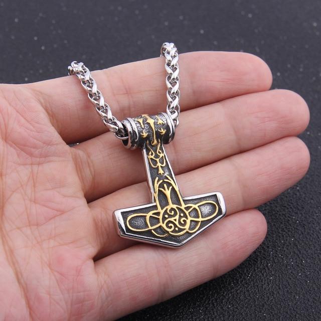 GOLDEN CELTIC TRISKELE THOR'S HAMMER - STAINLESS STEEL - Forged in Valhalla