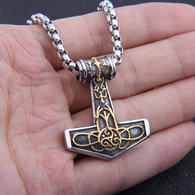 GOLDEN CELTIC TRISKELE THOR'S HAMMER - STAINLESS STEEL - Forged in Valhalla