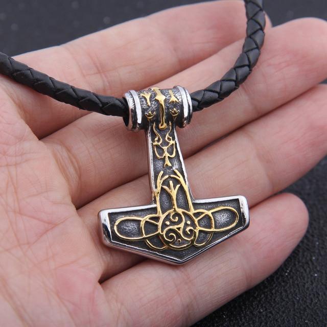 GOLDEN CELTIC TRISKELE THOR'S HAMMER - STAINLESS STEEL - Forged in Valhalla