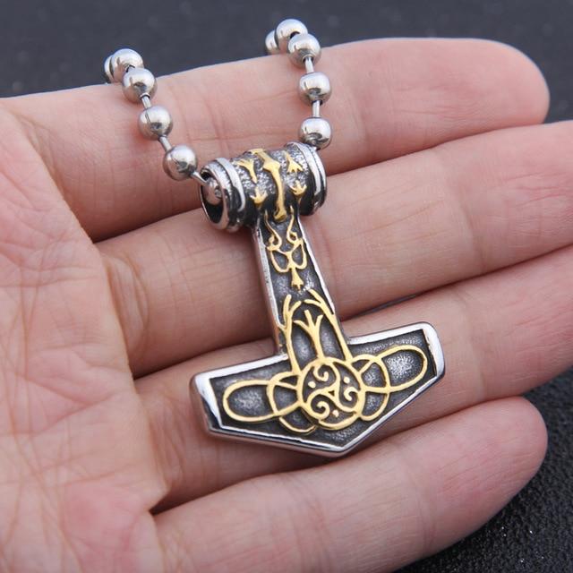 GOLDEN CELTIC TRISKELE THOR'S HAMMER - STAINLESS STEEL - Forged in Valhalla