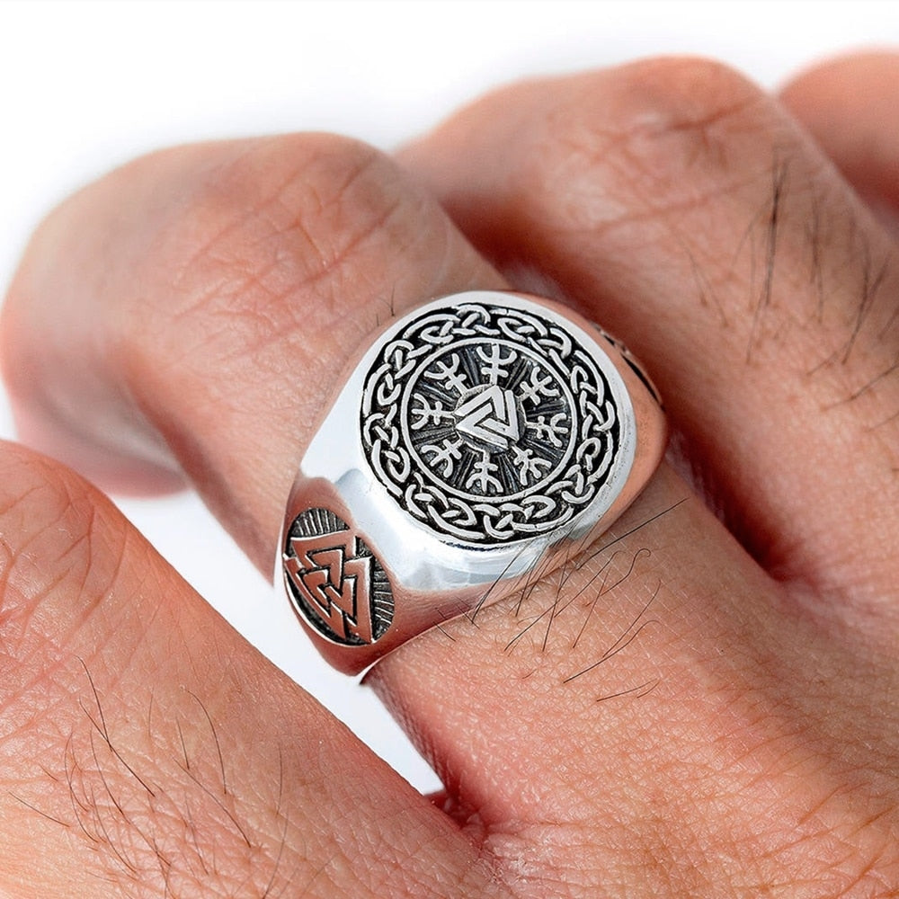 VALKNUT/HELM OF AWE RING- STAINLESS STEEL