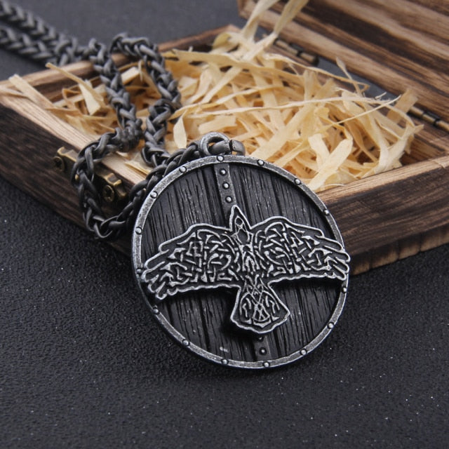 SHIELDED RAVEN OF ODIN PENDANT- STAINLESS STEEL - Forged in Valhalla