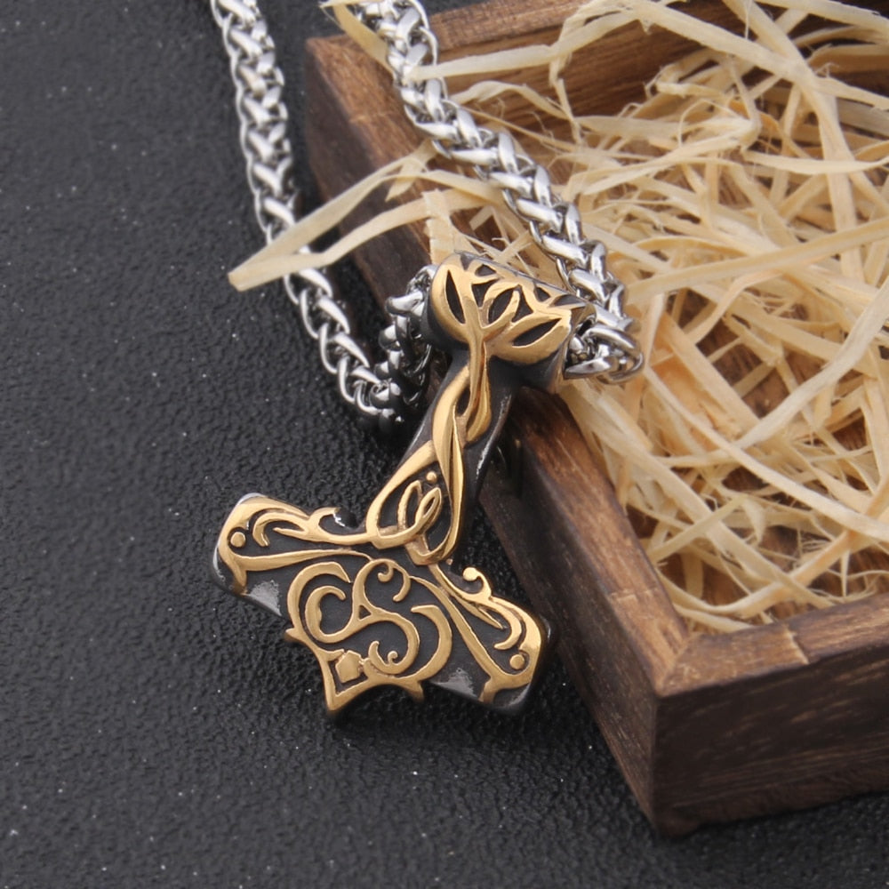 MIXED GOLD MJOLNIR, THORS HAMMER- STAINLESS STEEL - Forged in Valhalla