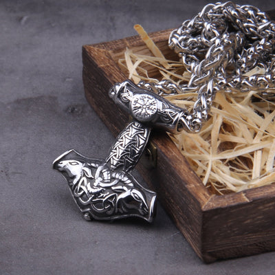 MJOLNIR WITH THORS GOATS PENDANT- STAINLESS STEEL - Forged in Valhalla